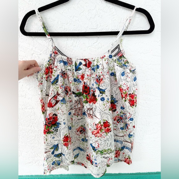 Anthropologie Eloise City Perch Camisole Floral Bird Print Spaghetti Strap Small - Picture 4 of 8
